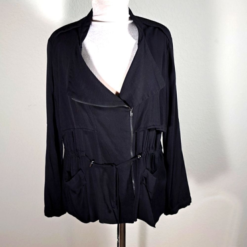 Ontwelfth Women’s Jacket Black Zipper Drawstring Waist Goth Tab Sleeve Size L